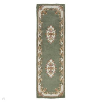 Royal Traditional Floral Aubusson Medallion Border French-Style Hand-Carved Hi-Low Textured Soft Durable Wool Green Runner-Melrose-Rug Love - The Most Loved Rug Store
